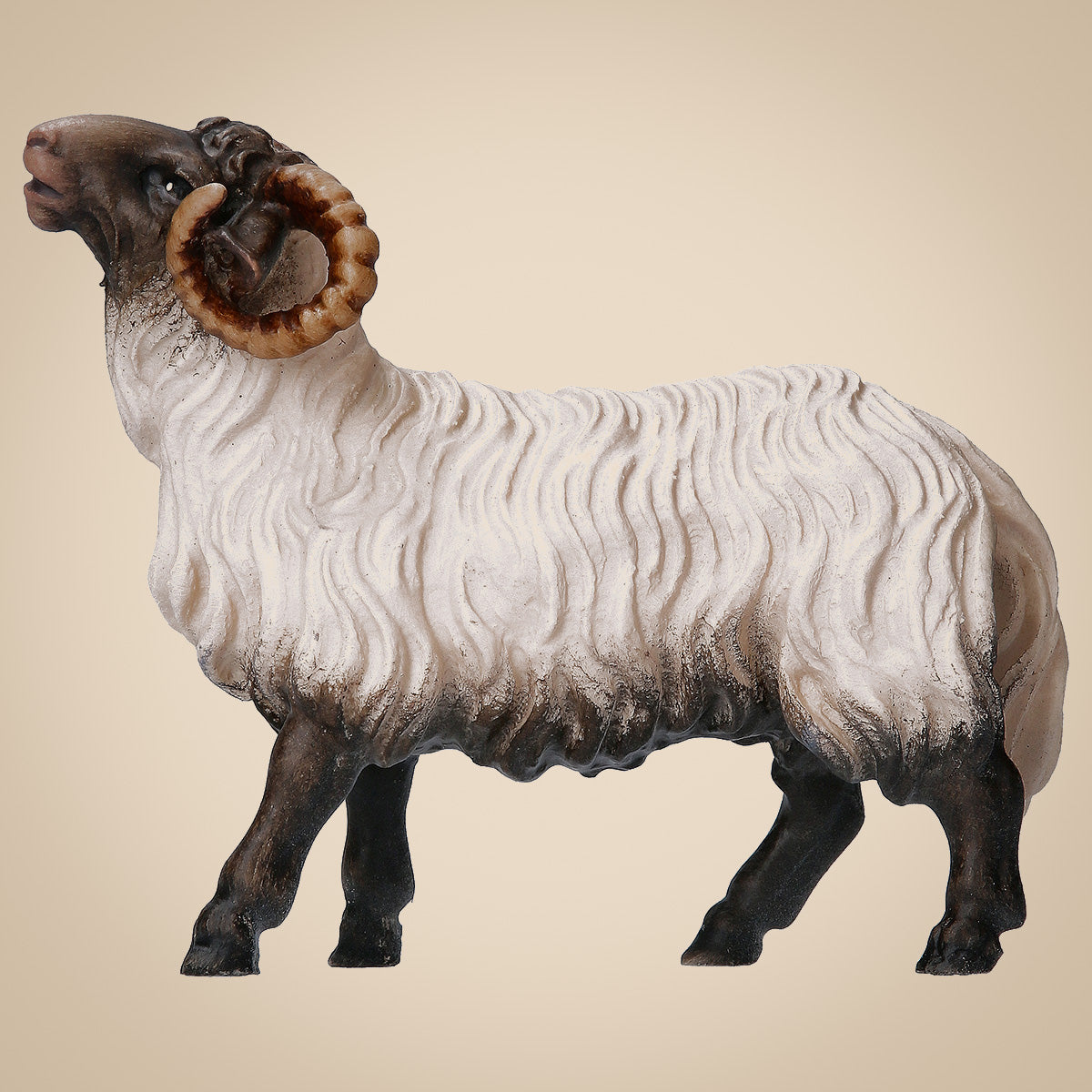 Heilige Krippe Schafbock Kopf schwarz holzgeschnitzt