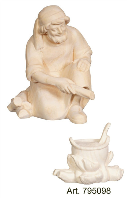 Pema Nativity Shepherd kneeling at the campfire