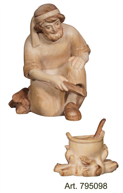 Pema Nativity Shepherd kneeling at the campfire