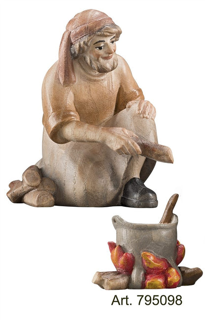 Pema Nativity Shepherd kneeling at the campfire