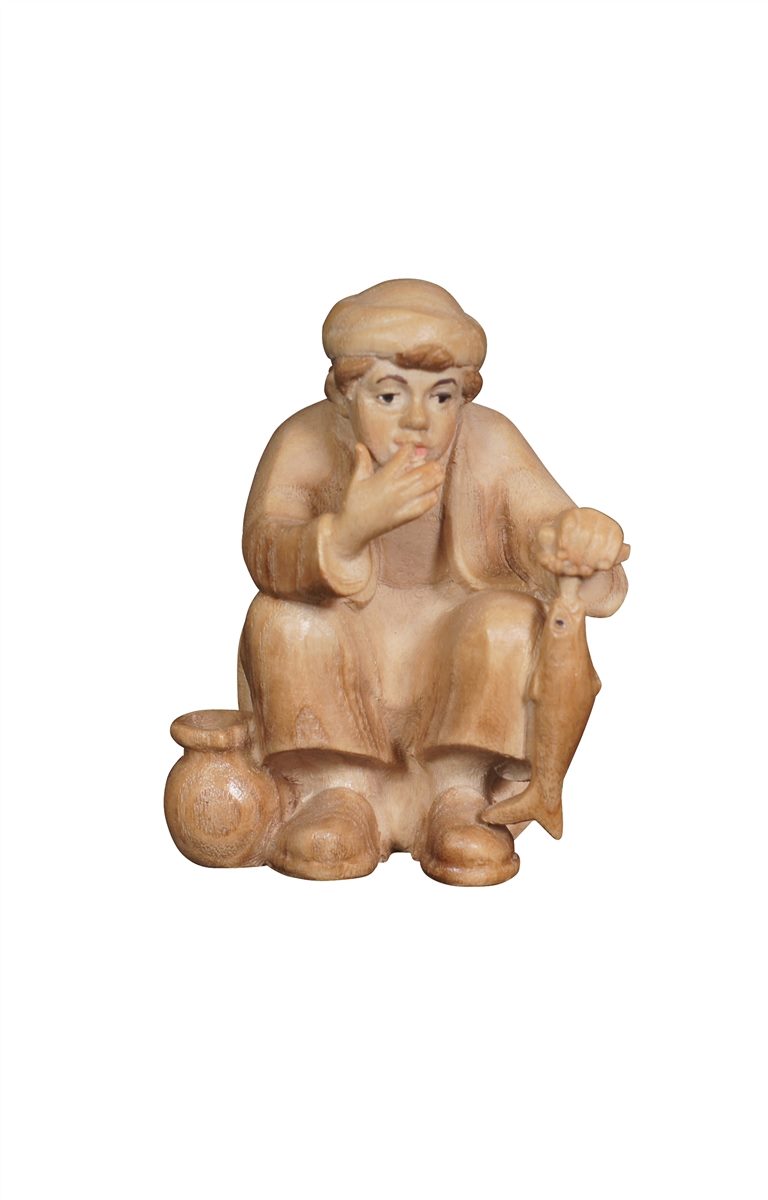 Pema Nativity Shepherd boy squatting with fish