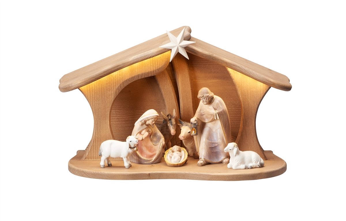 Pema Krippe Set  9 teilig Familienstall Luce mit LED