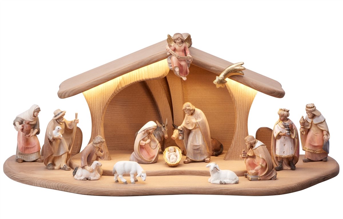 Pema Krippe Set  17 teilig Stall Luce mit LED