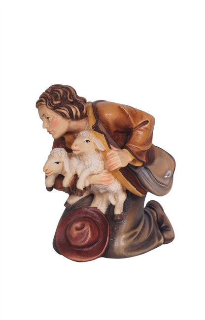 Kostner Nativity Shepherd kneeling with 2 lambs