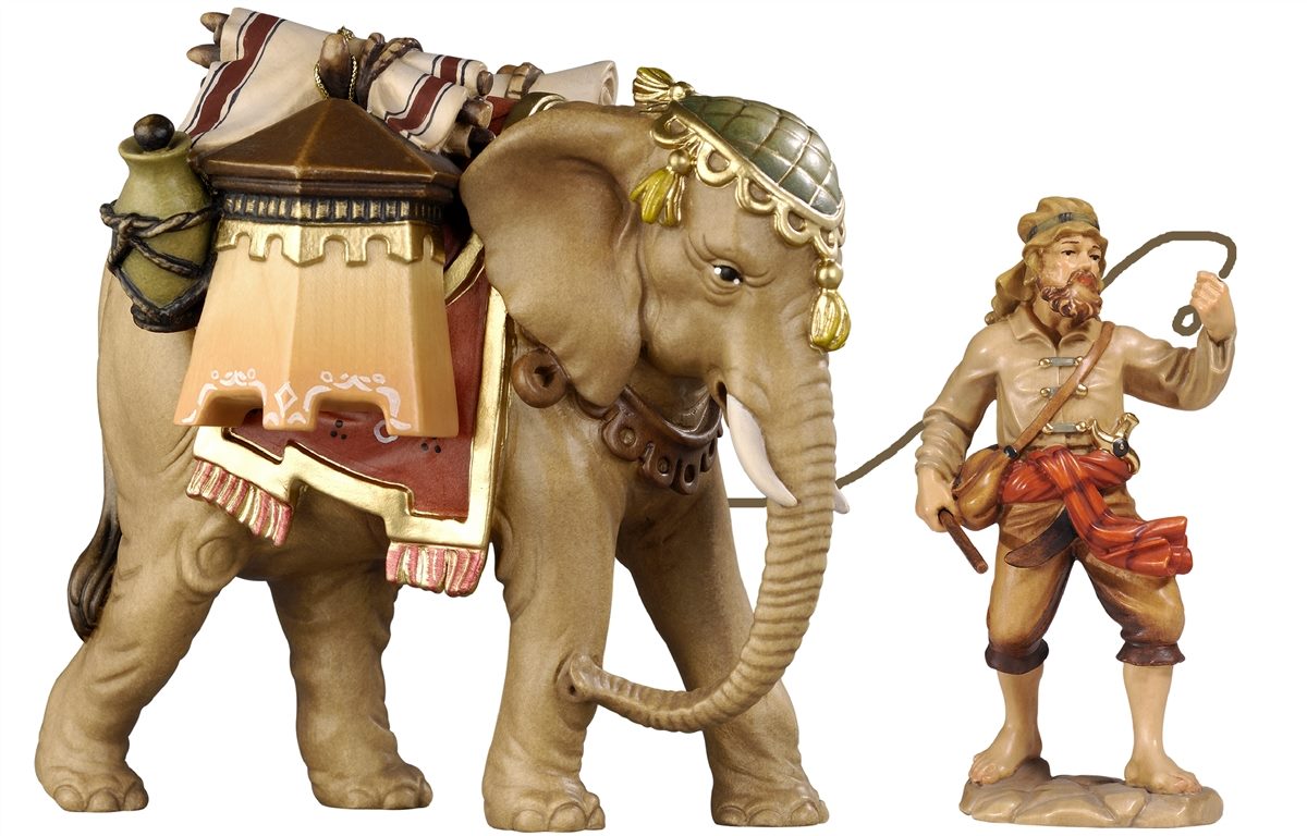 Kostner Krippe Elefantentreiber mit Elefant mit Gepäck
