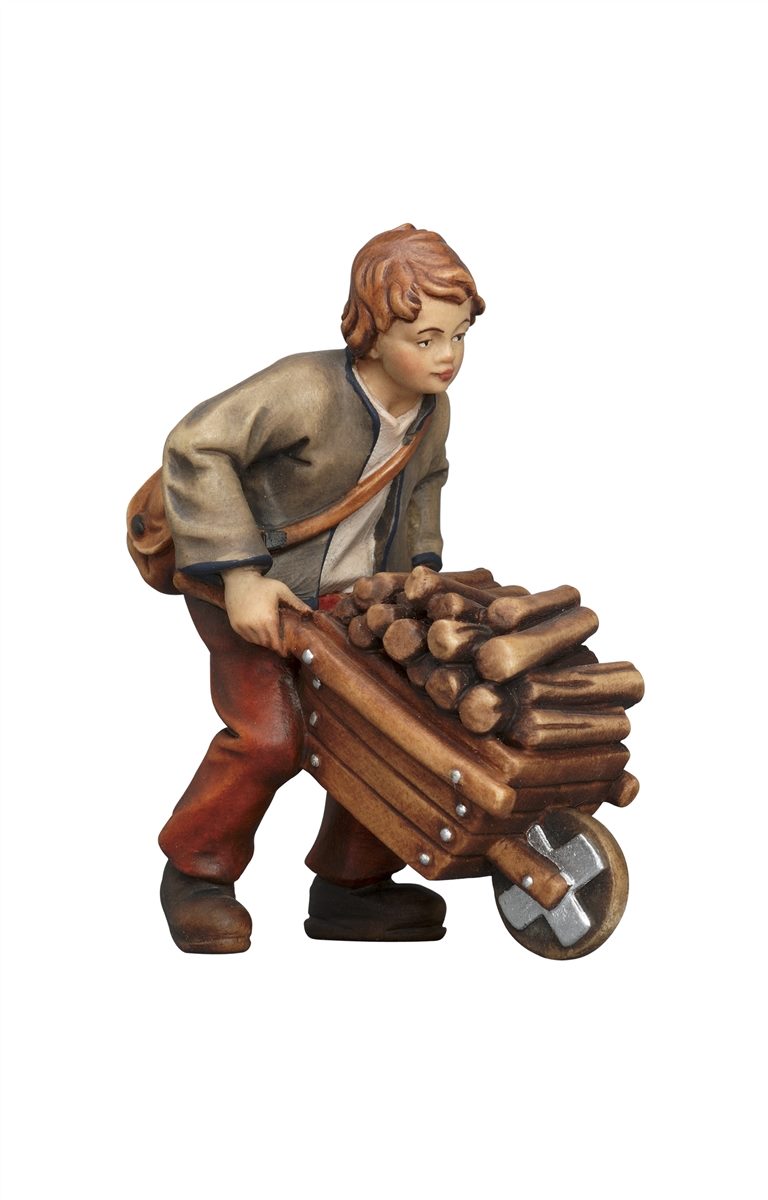 Kostner Krippe Bub mit Holzkarren