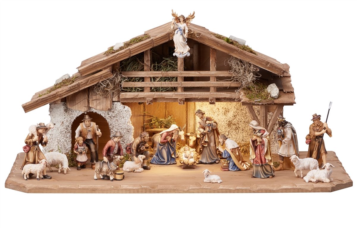 Kostner Nativity Set 20 pieces - Alpine stable with lighting