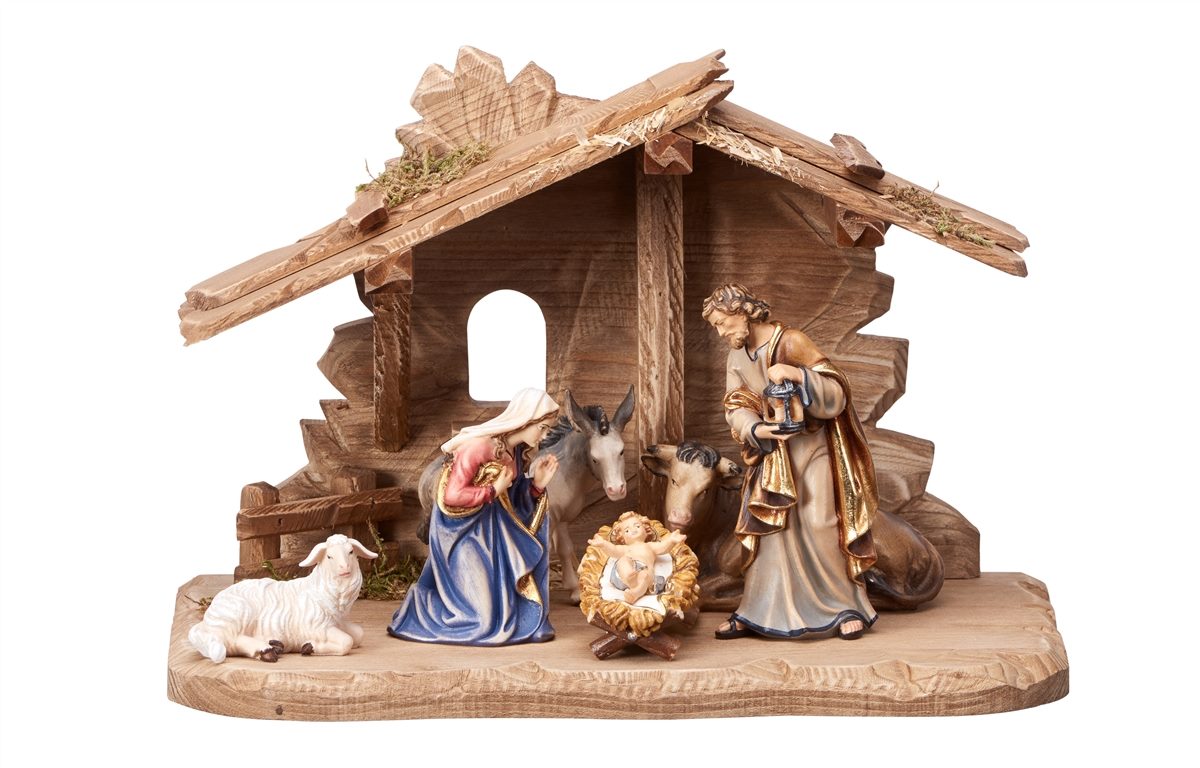 Kostner Nativity Set 7 pieces - Family Stable Tyrol