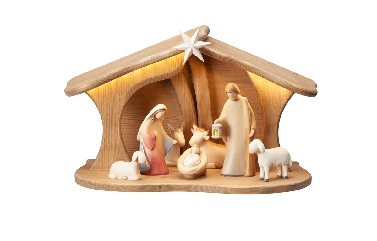 Leonardo Krippe Set 9 teilig Familienstall Luce mit LED