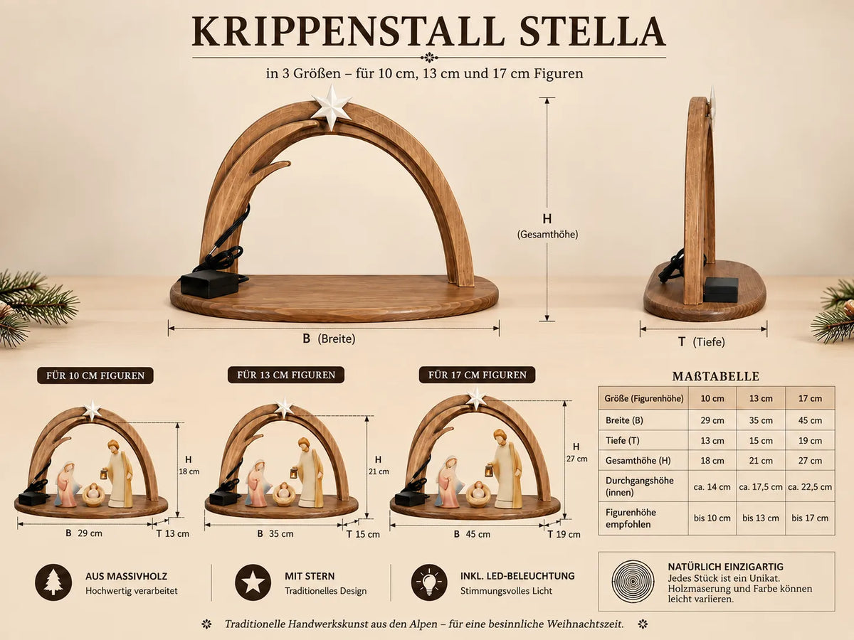 Fides Krippenset mit Stall Stella – 11-teilig, mit LED-Beleuchtung