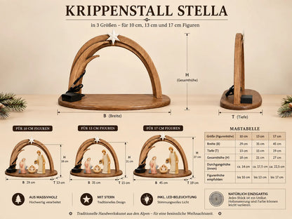 Fides Krippenset mit Stall Stella – 12-teilig, mit LED-Beleuchtung