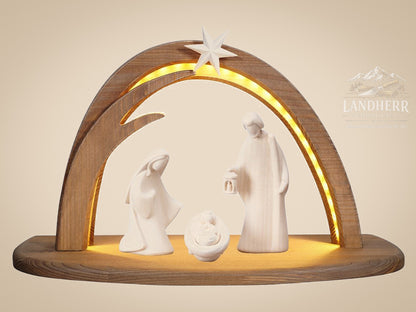 Leonardo Krippe Set 5 teilig natur Stall Stella mit LED