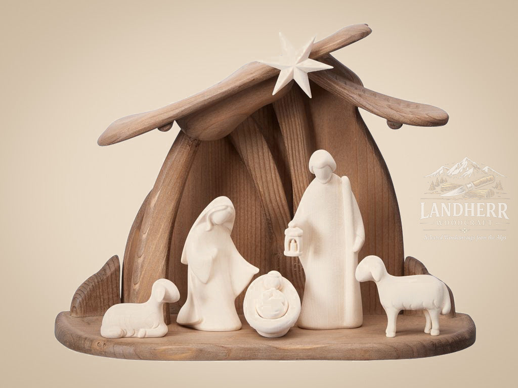 Krippenset-Leonardo-Krippe-7-Teile-natur-Stall-PEMA