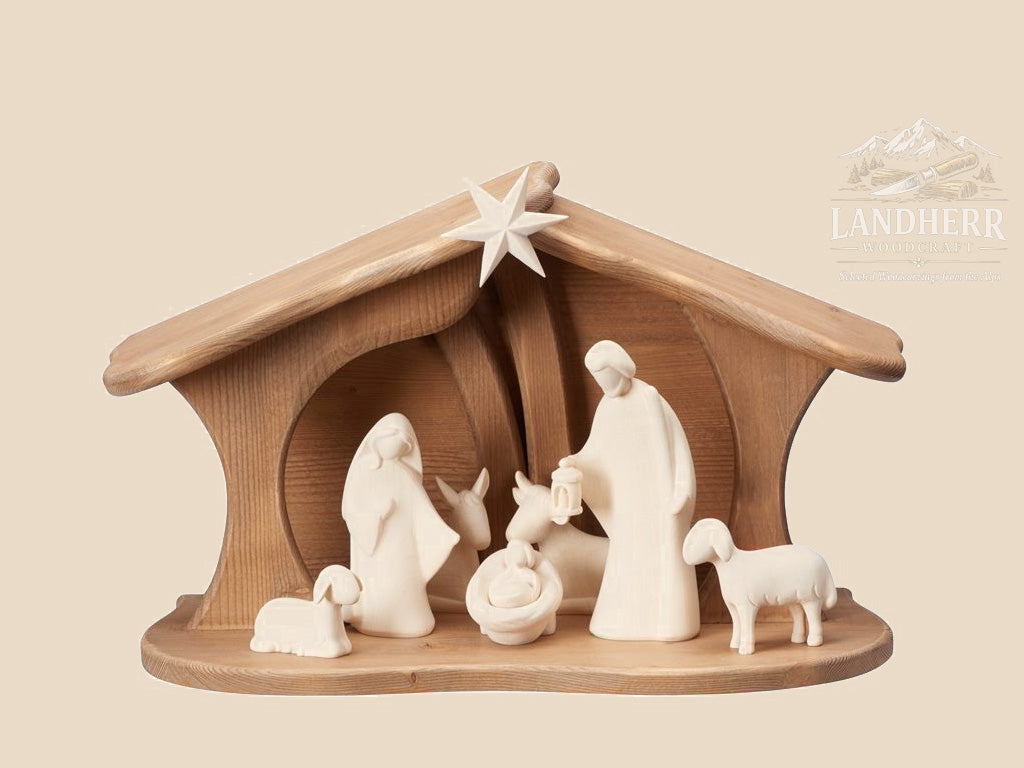 Krippenset-Leonardo-Krippe-9-Teile-natur-Stall-Luce