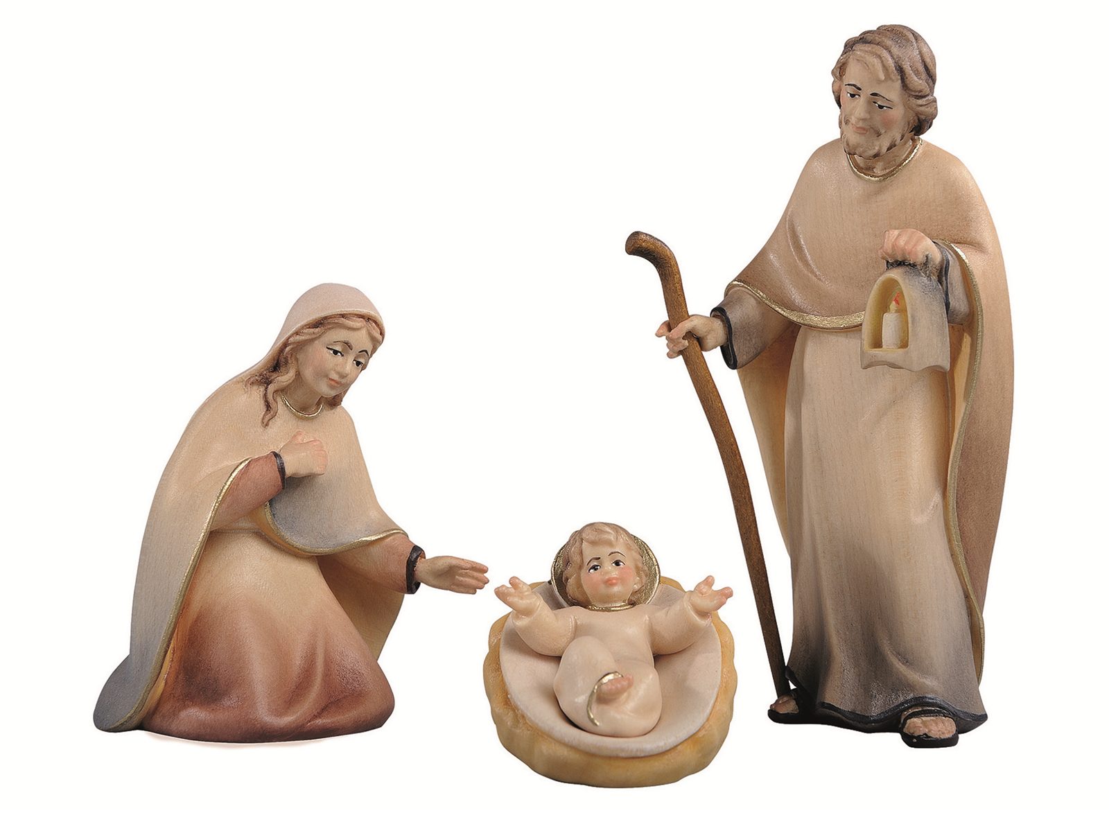 Licht Krippe Hl. Familie Josef mit Stock + Jesuskind holzgeschnitzt