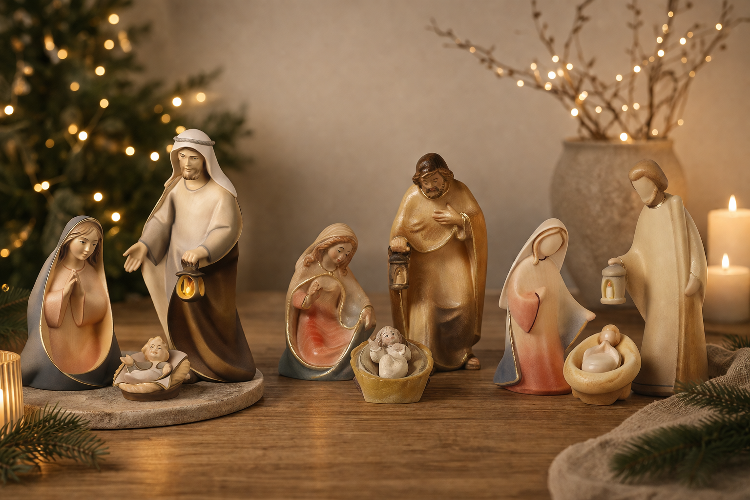 Moderne Krippenfiguren holzgeschnitzt