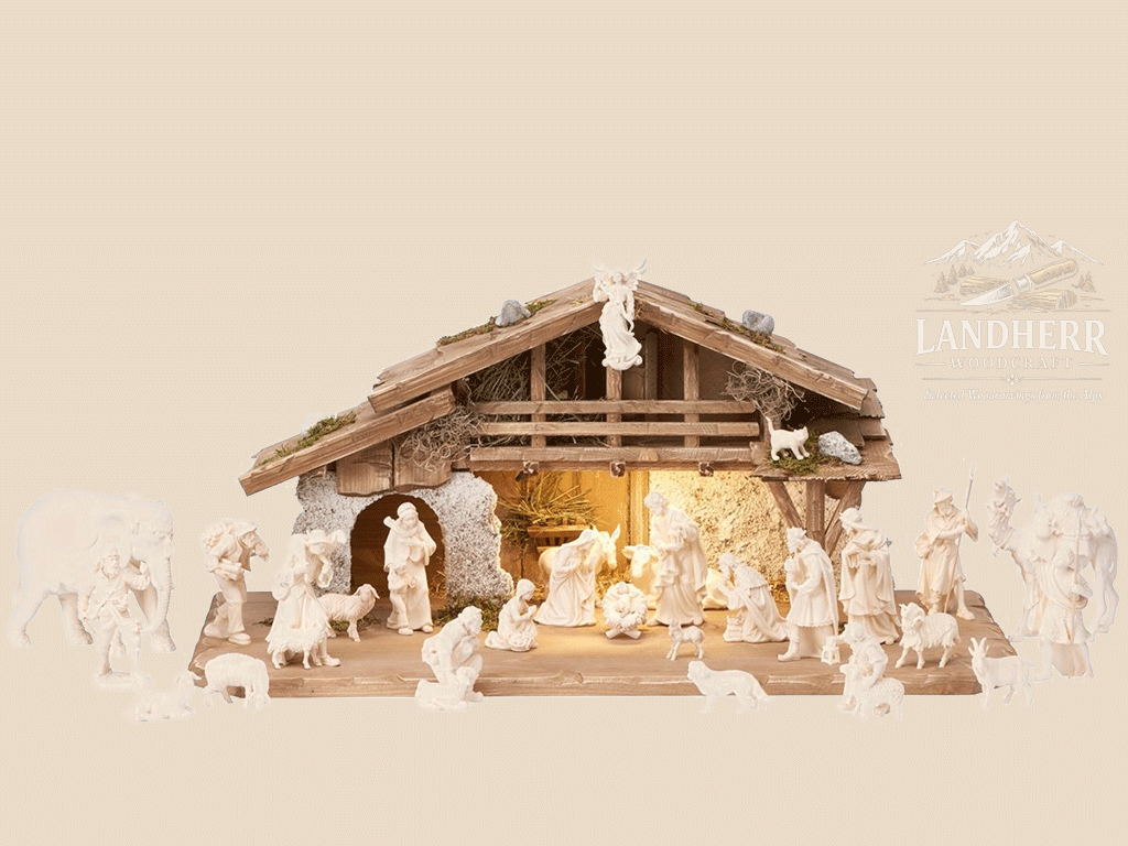 Set-30-teilig-Alpenstall-mit-Beleuchtung-Kostner-Krippe-natur